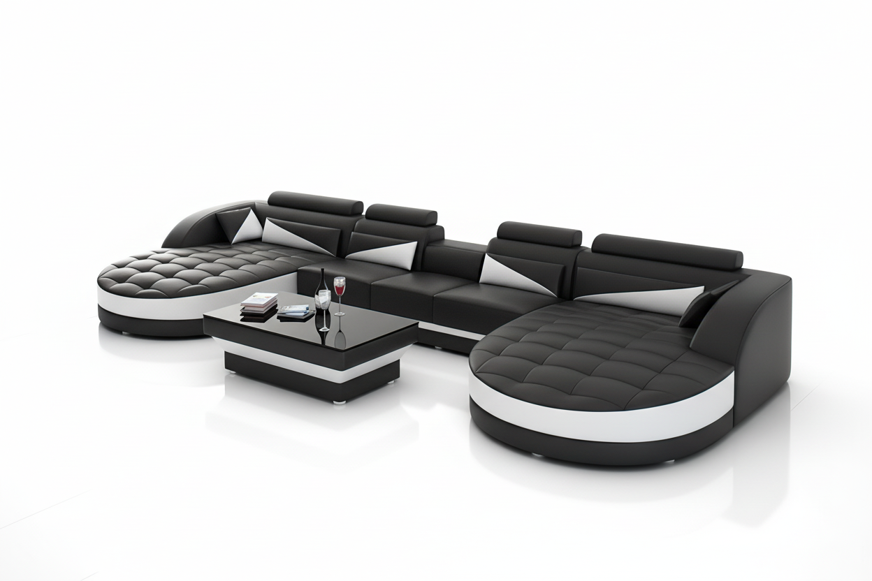 Geode Leather Sectional with Shape Chaise