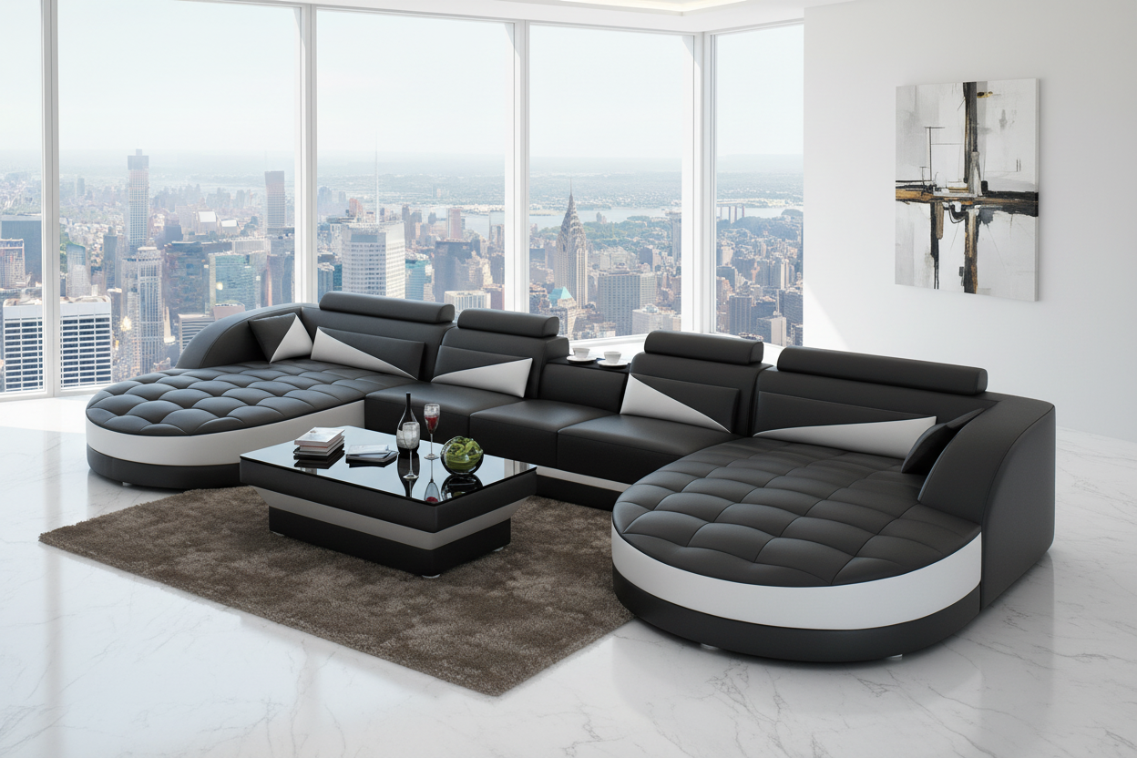 Geode Leather Sectional with Shape Chaise