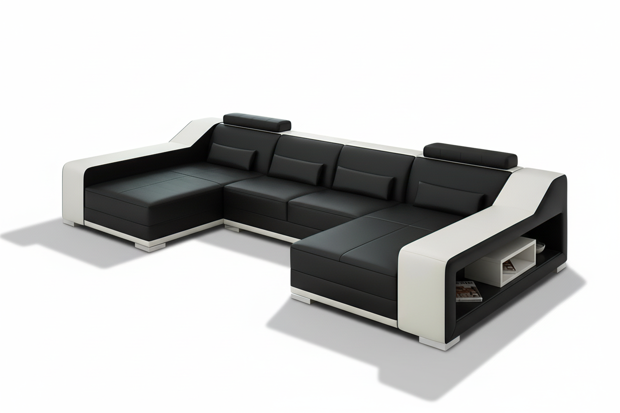 Ibiza Leather U Shape Sectional with Chaise