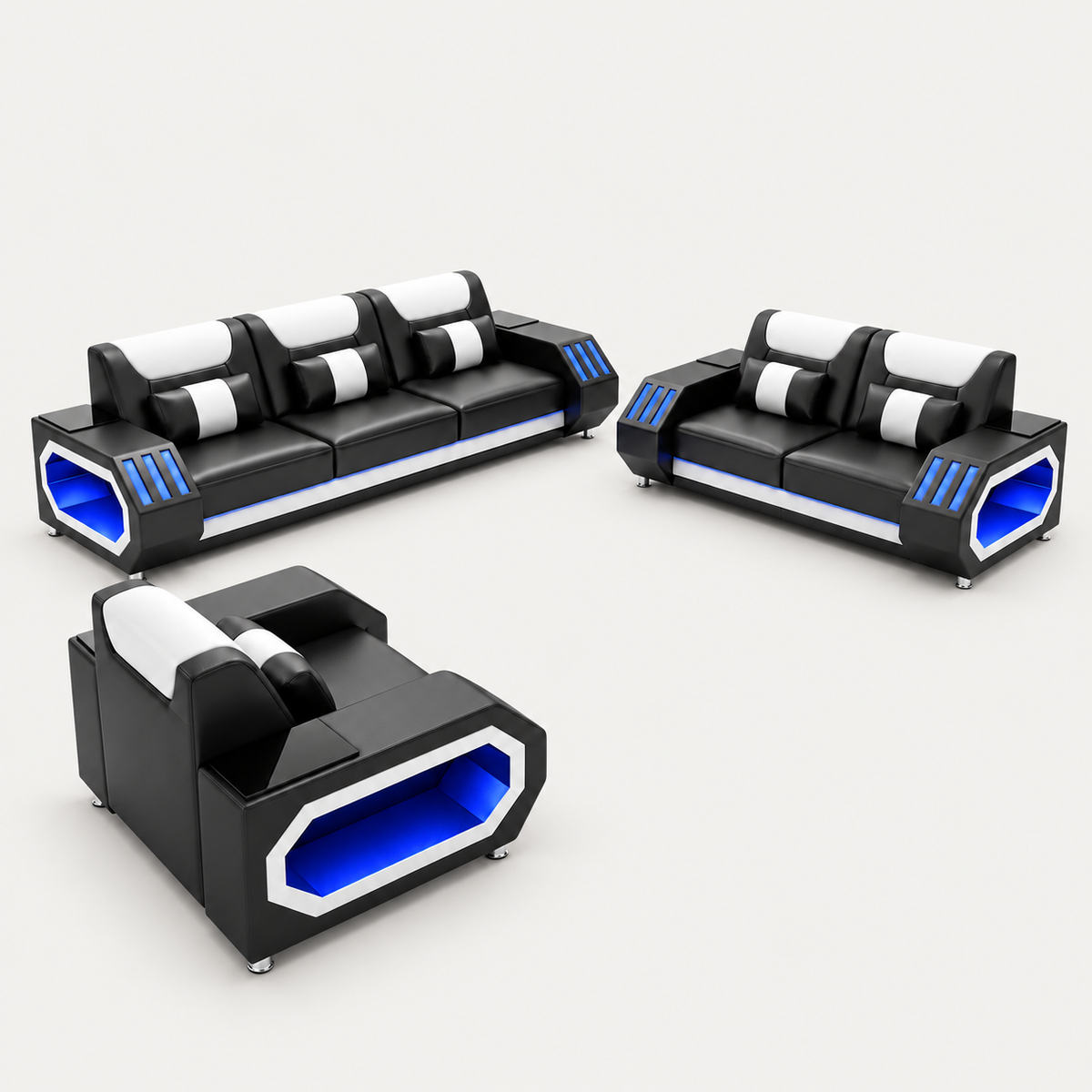 Omont 3-Piece Sofa Set with LED Lights | Modular Living Room Furniture