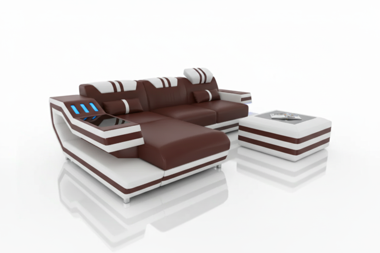 Aura Compact Leather Sectional Sofa with LED Light | Modern Designer Couch