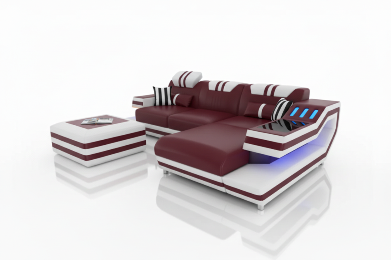 L-Shaped Sectional Burgundy White