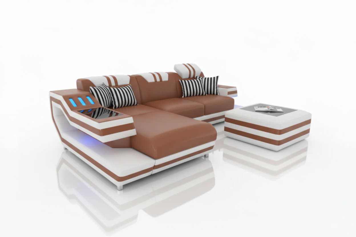 Aura Compact Leather Sectional Sofa with LED Light | Modern Designer Couch