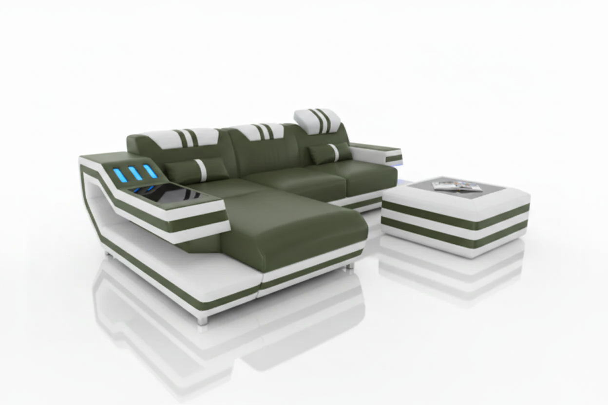 Aura Compact Leather Sectional Sofa with LED Light | Modern Designer Couch