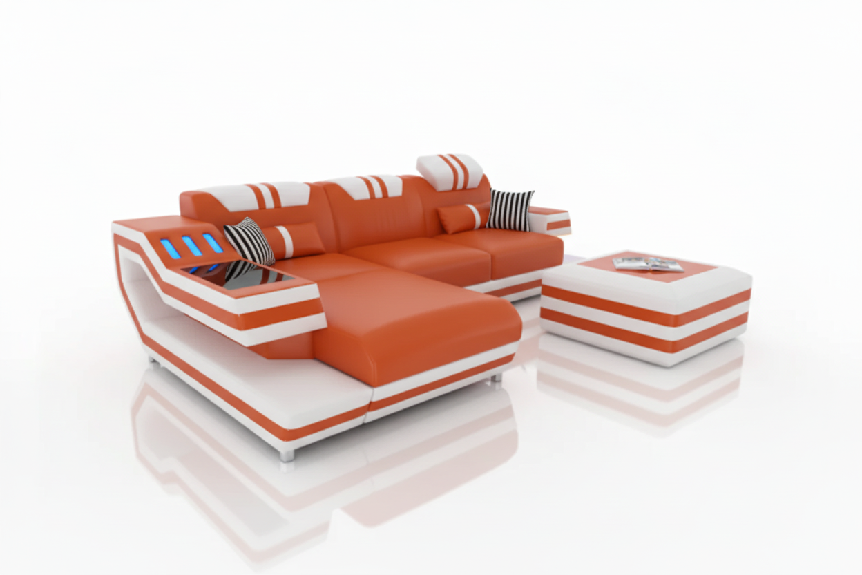 Aura Compact Leather Sectional Sofa with LED Light | Modern Designer Couch