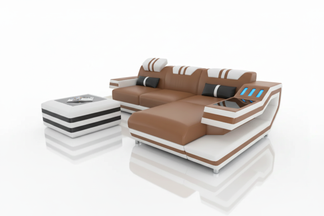 L-Shaped Sectional Tan White