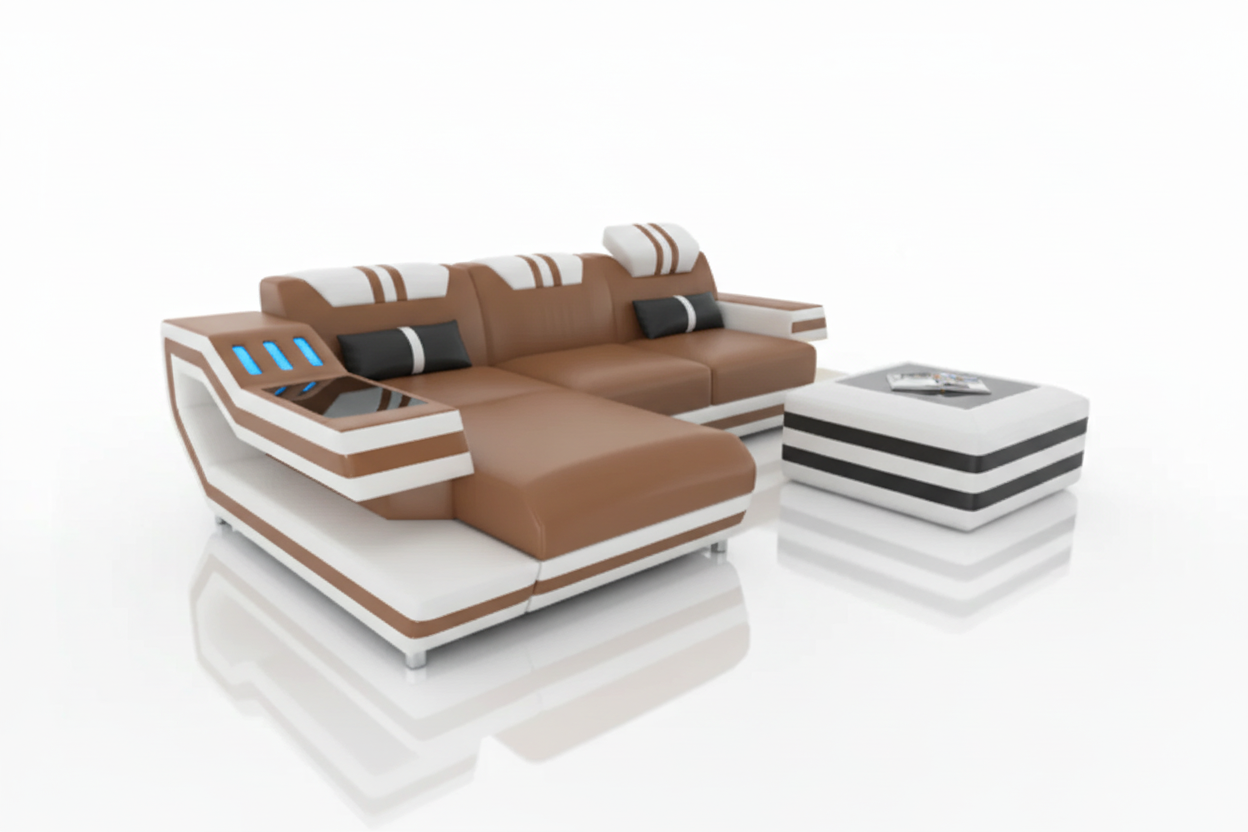 Aura Compact Leather Sectional Sofa with LED Light | Modern Designer Couch