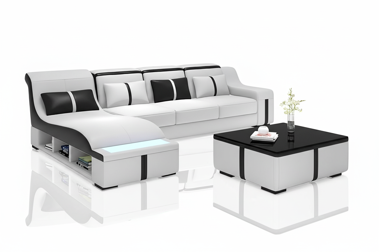 Lisa Small Leather Sectional With Arched Shape Chaise