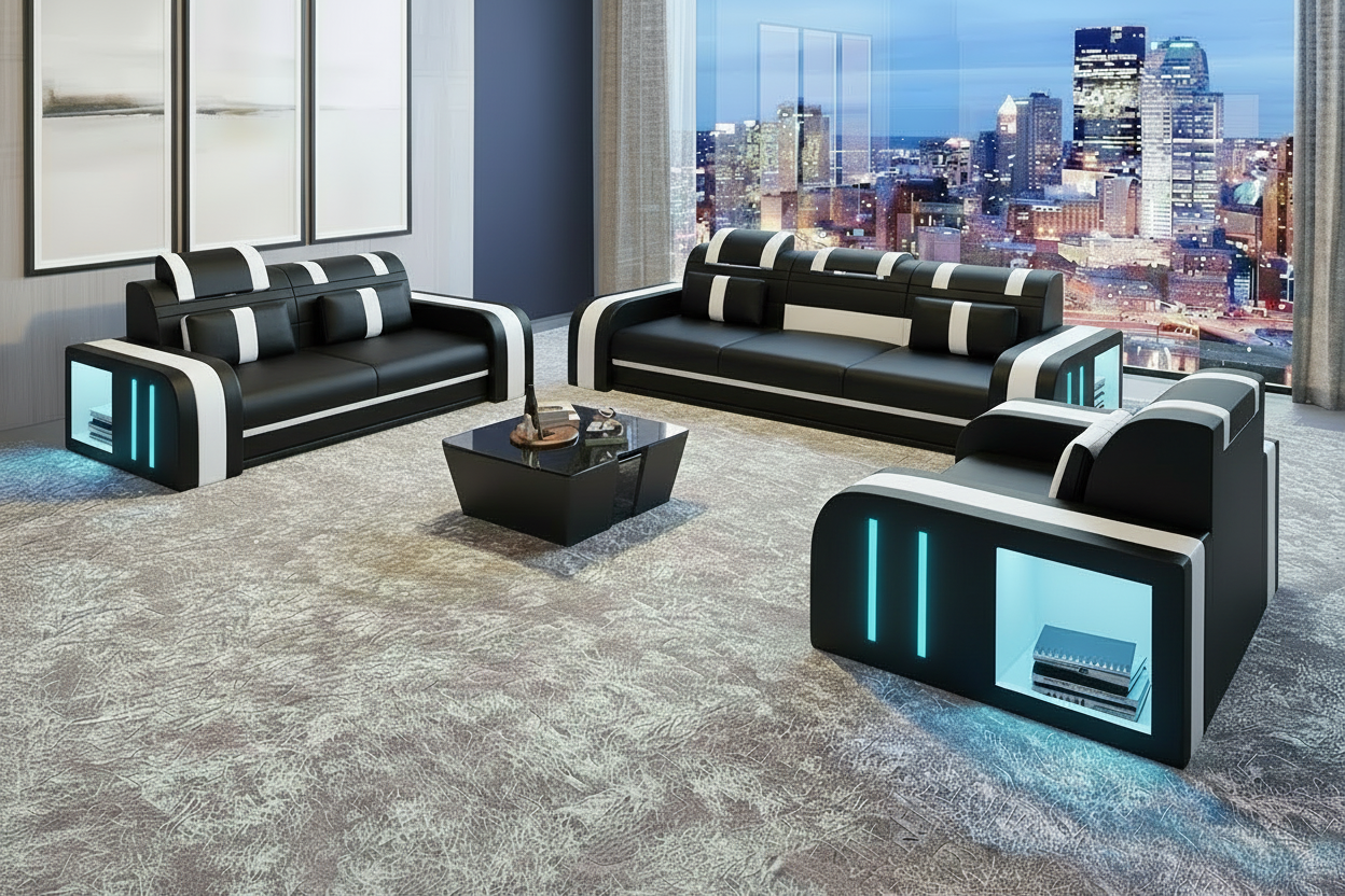 Luxury sectional sofa set with black and white