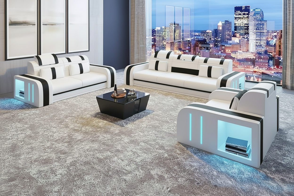 Luxury sectional sofa set with white and black accents