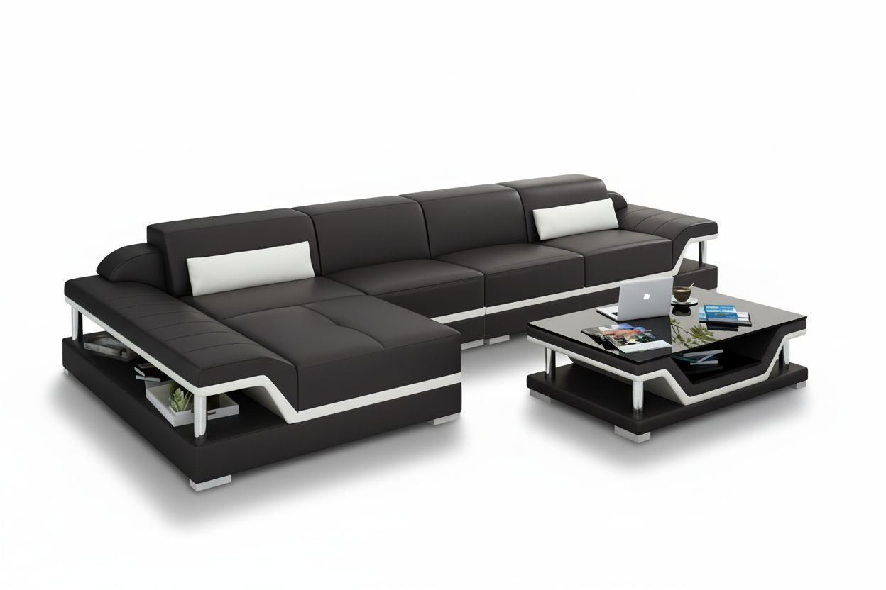 Modern black and white sectional on blank background