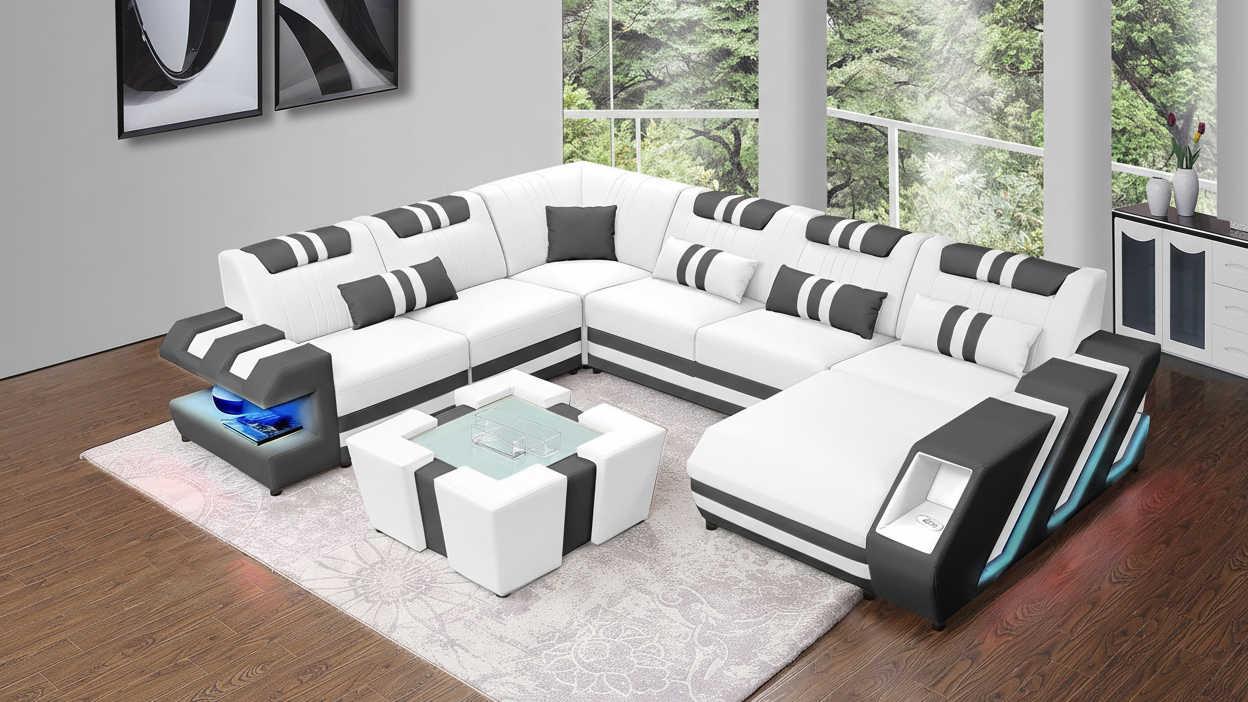 Neptune Modern Leather Sectional with LED Light