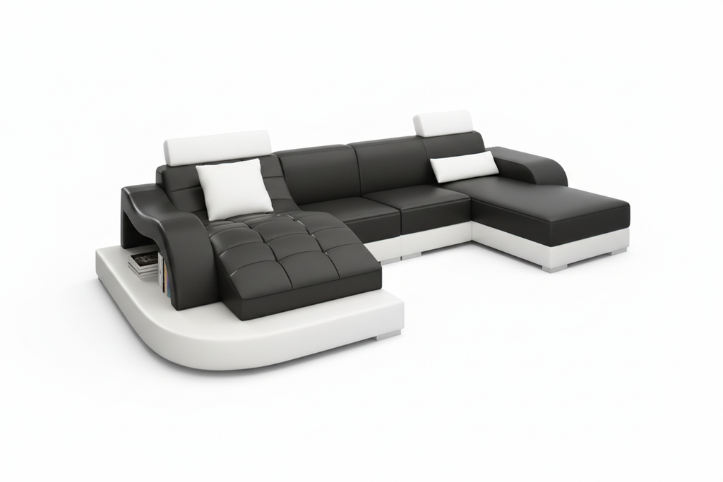 Occasional Small Leather Sectional with Adjustable Headrest