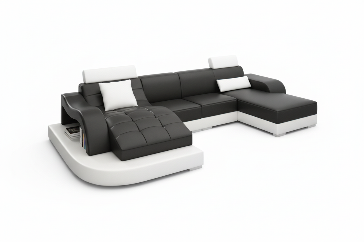 Occasional Small Leather Sectional with Adjustable Headrest