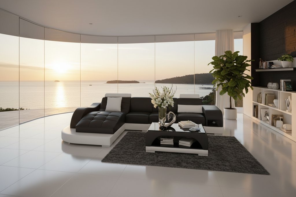 Occasional Small Leather Sectional with Adjustable Headrest