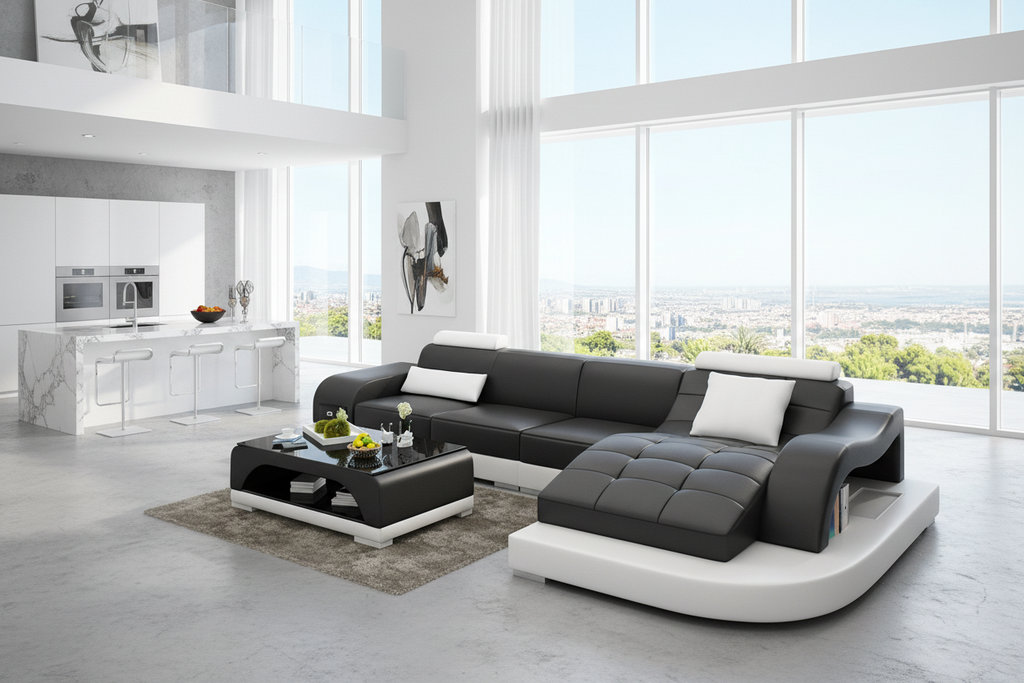 Occasional Small Leather Sectional with Adjustable Headrest