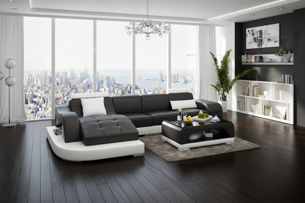 Occasional Small Leather Sectional with Adjustable Headrest