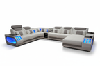 Omont Large Modern Leather Sectional with Console - White Background