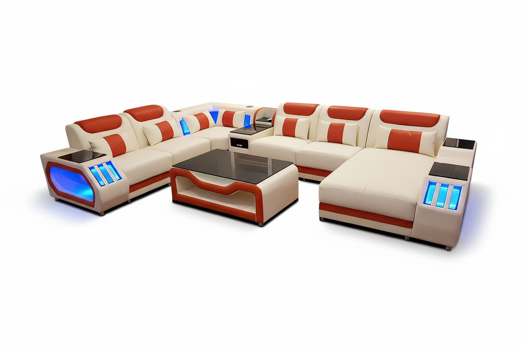 Omont Large Modern Leather Sectional with Console