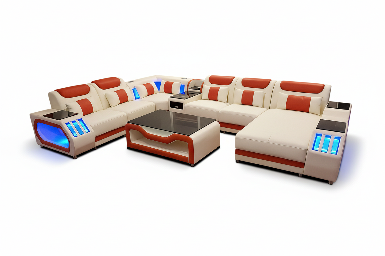 Omont Large Modern Leather Sectional with Console