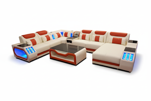 Omont Large Modern Leather Sectional with Console