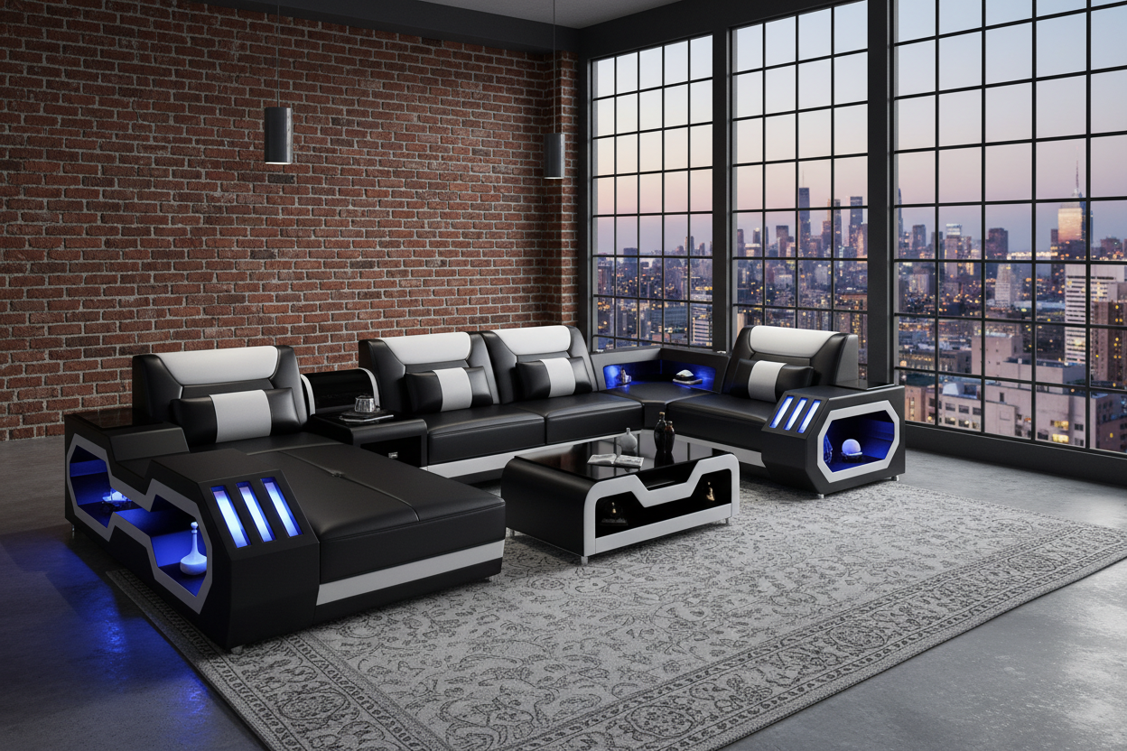 Omont Modern Leather Sectional with Console | Futuristic Furniture