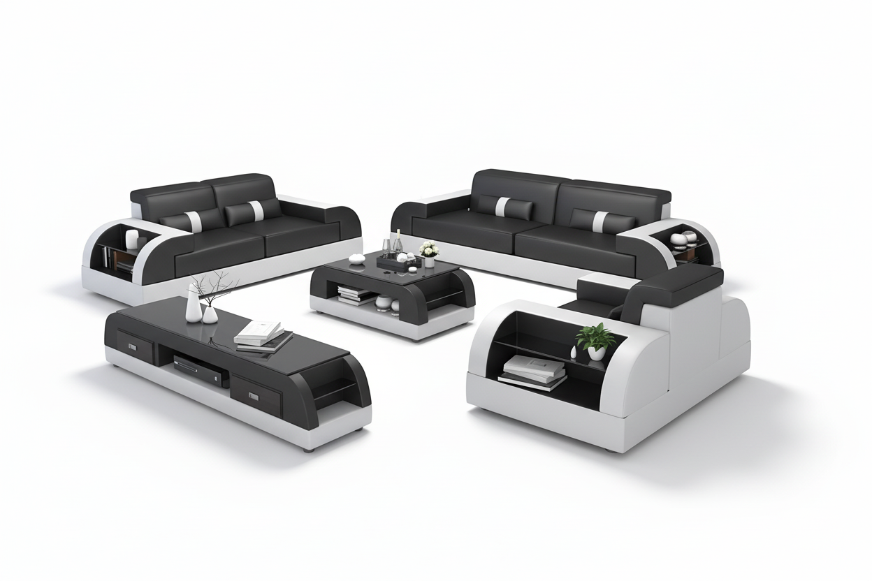 Piliu Leather Sofa Set with Side Storage - Blank Background 3