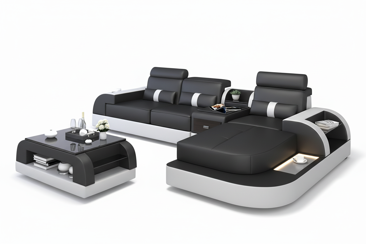 Piliu Small Leather Sectional with Chaise - Invisible Legs 1