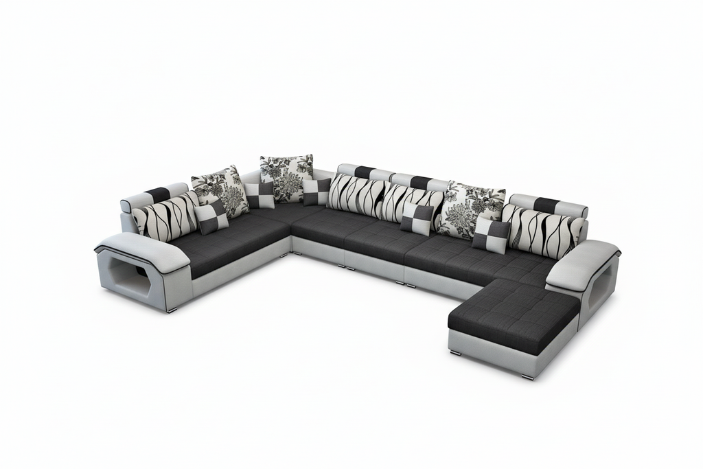 Selena Black & Light Grey Modular Tufted Sectional - main seating with short shadow