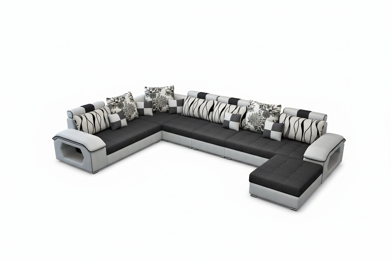 Selena Black & Light Grey Modular Tufted Sectional - main seating with short shadow