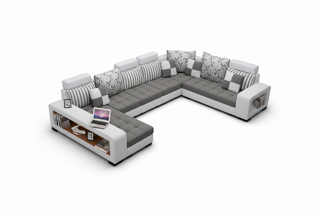 Selena Dark Grey & Light Grey Sectional - main seating with short shadow