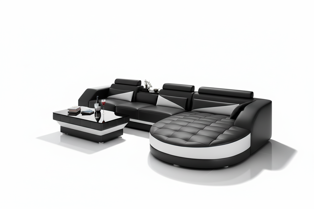 Skye Leather Sectional with Shape Chaise