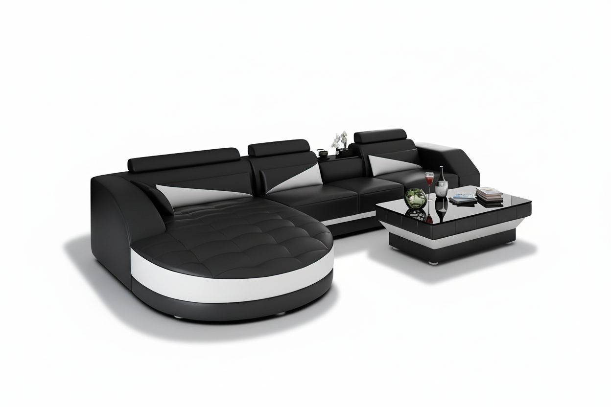 Skye Leather Sectional with Shape Chaise