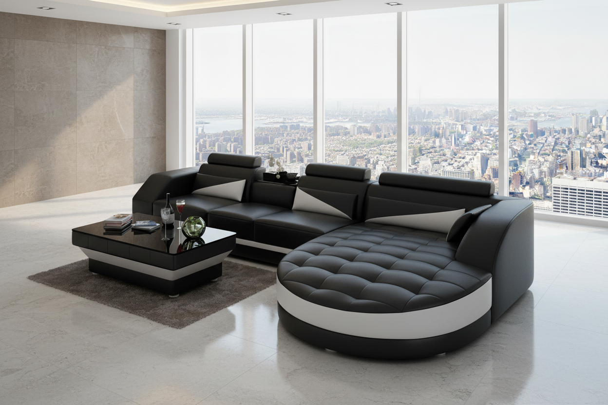 Skye Leather Sectional with Shape Chaise