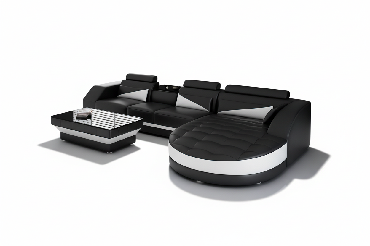 Skye Leather Sectional with Shape Chaise