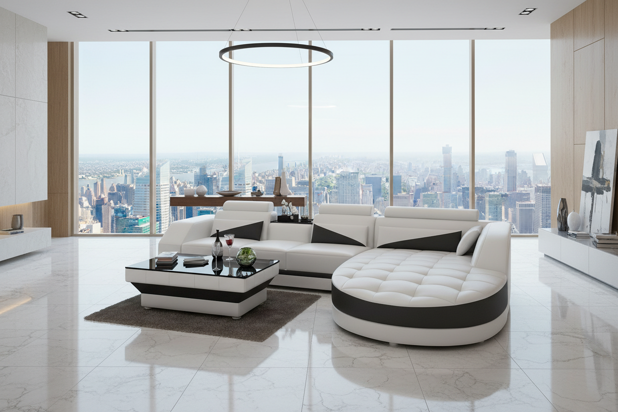 Skye Leather Sectional with Shape Chaise