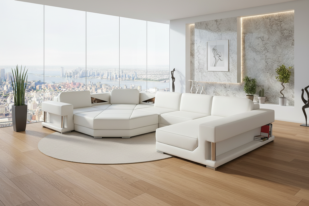 Stoughton Leather Sectional with Ottoman