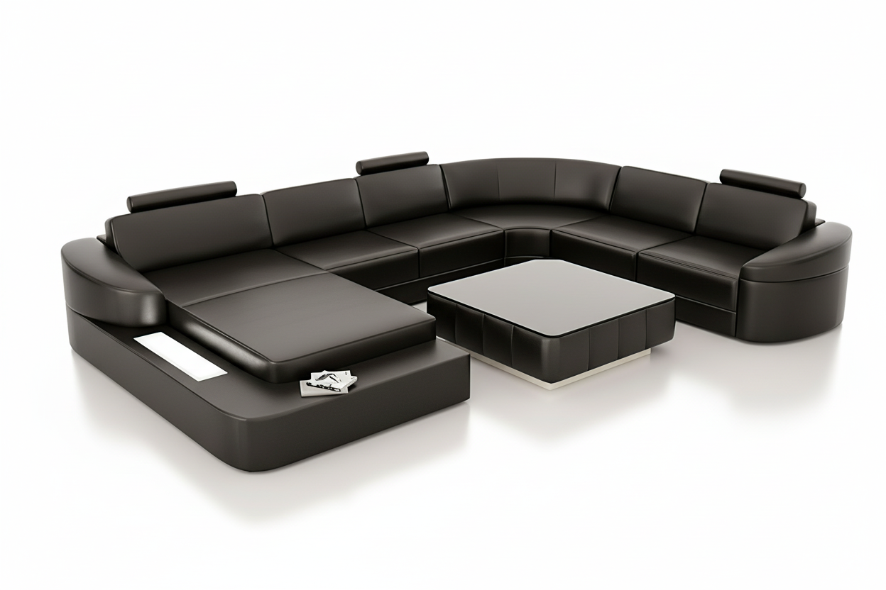Stricker Leather Sectional with LED Light