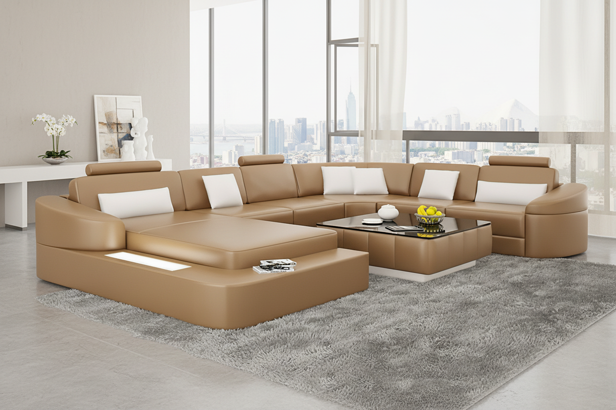 Stricker Leather Sectional with LED Light