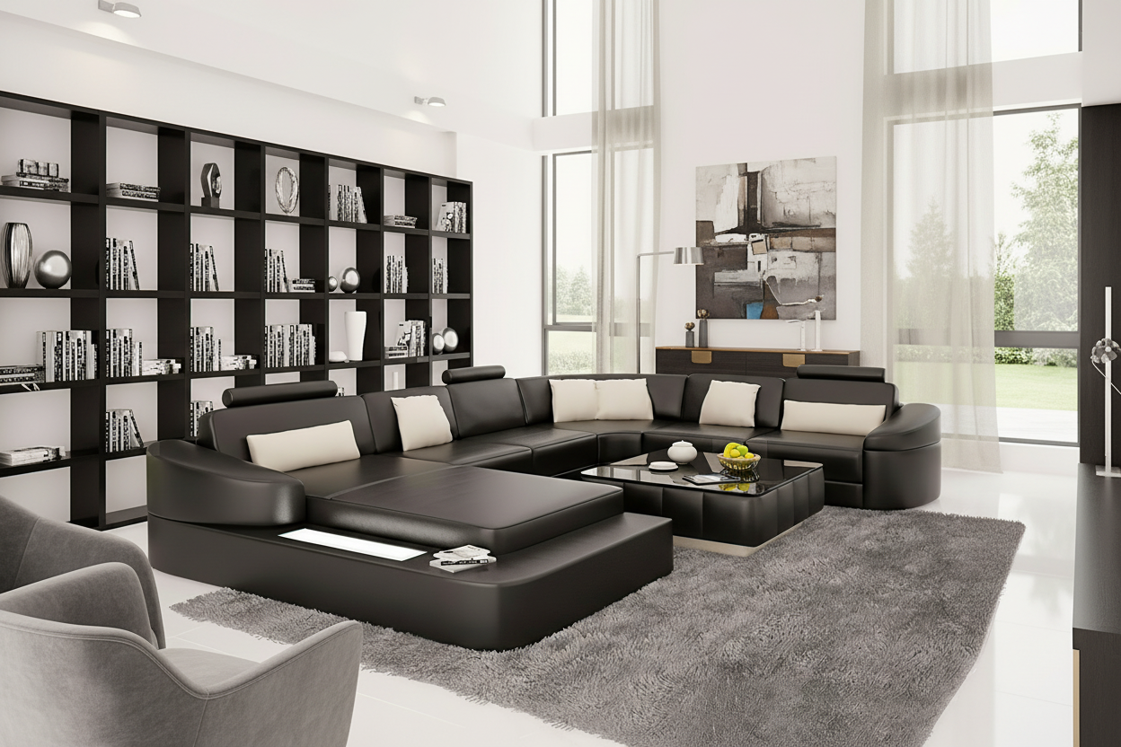 Stricker Leather Sectional with LED Light