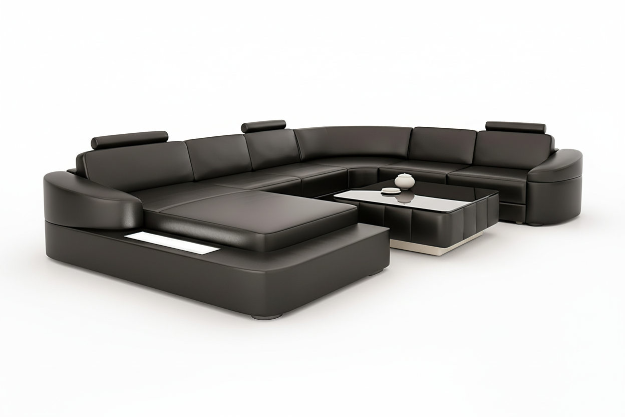 Stricker Leather Sectional with LED Light