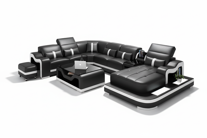 Sydney Large Leather Sectional with Side Table
