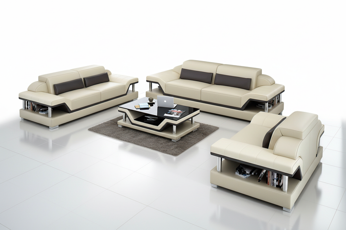 Taliya Leather Sofa Set with Adjustable Headrest