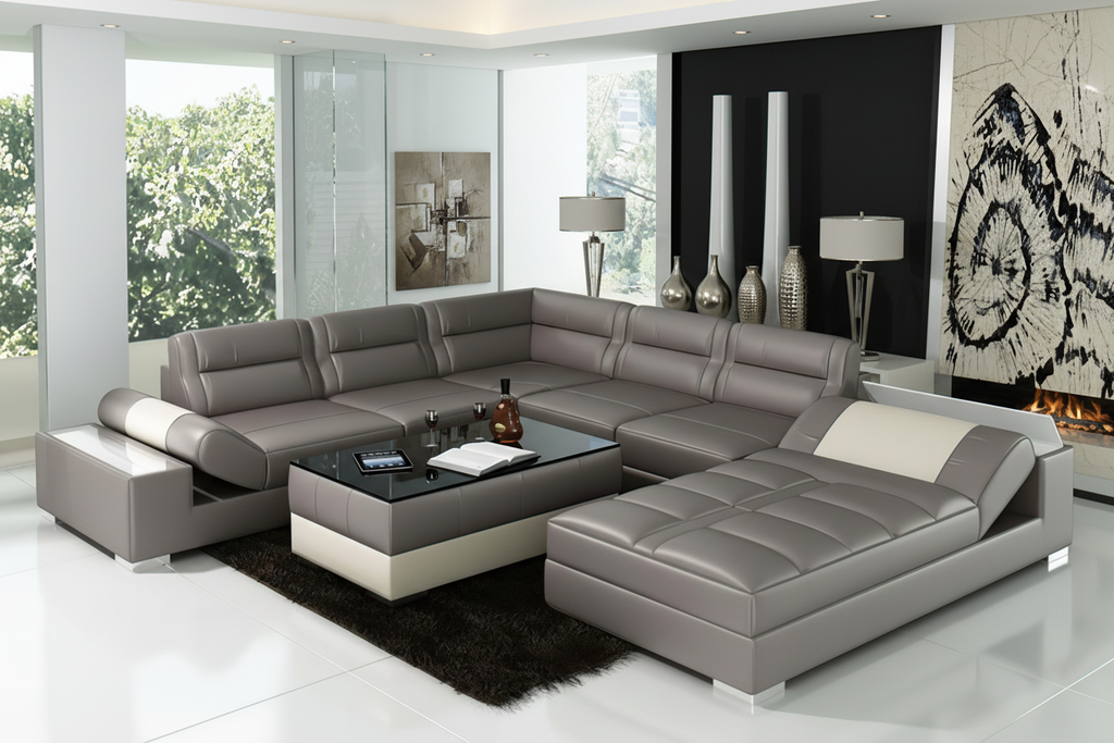 Thataway Modern Leather Sectional with Storage