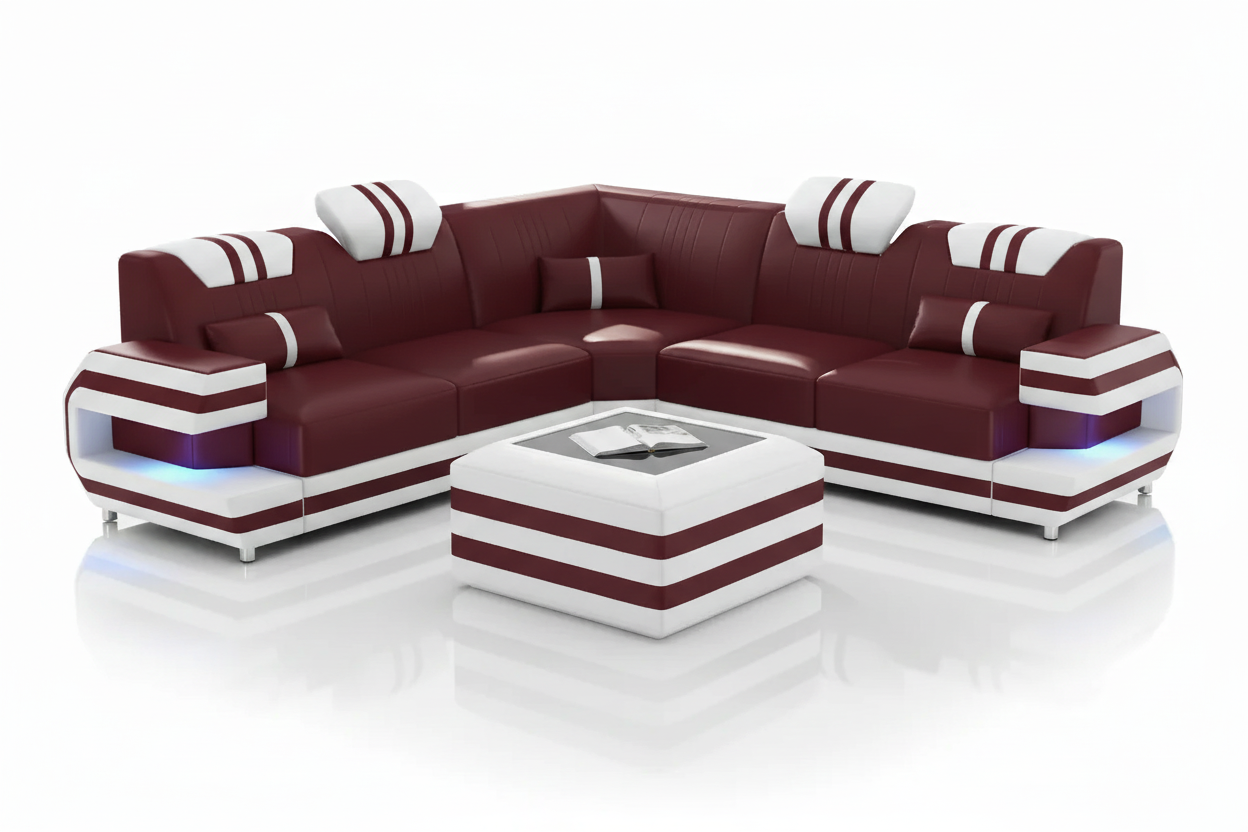 U-Shaped Sectional Burgundy White