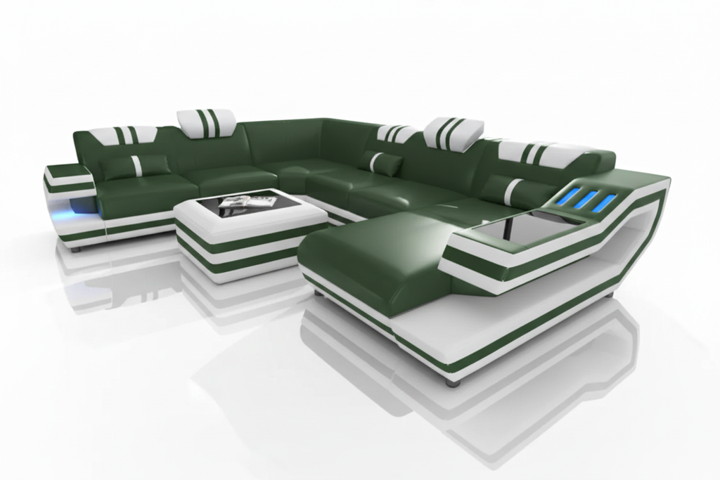 U-Shaped Sectional Moss Green White