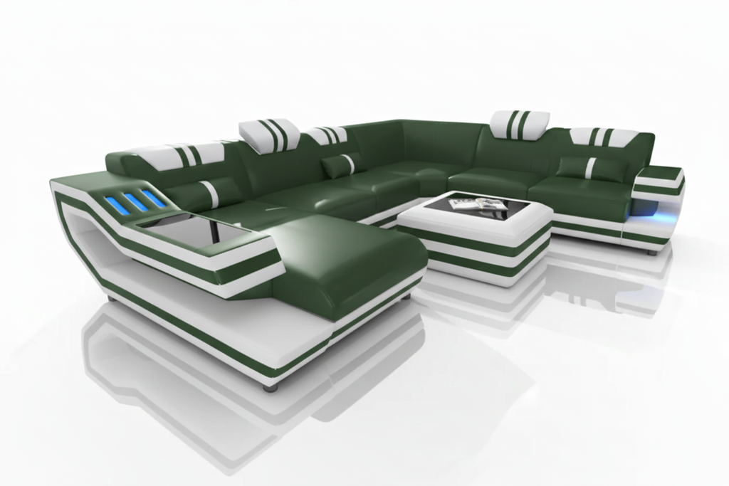Aura U-Shape Leather Sectional Sofa with LED Light | Modern Designer Couch