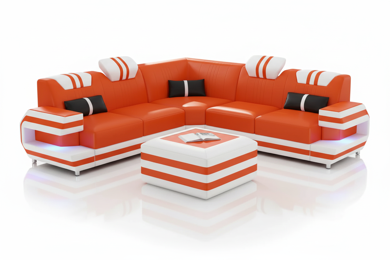 U-Shaped Sectional Orange White