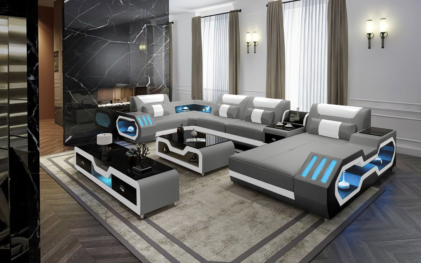 Omont Modern Leather Sectional with Console