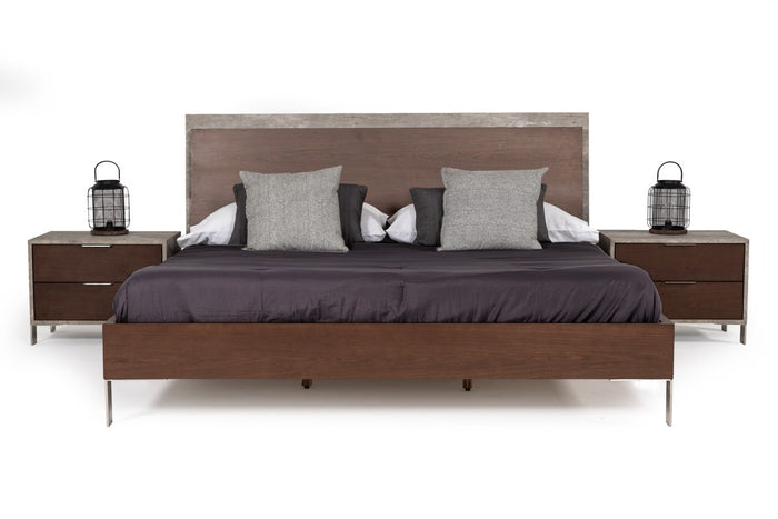 Camona Modern Dark Walnut & Faux Concrete Bed